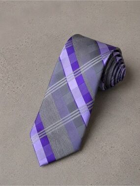 George Purple Gray Plaid Neck Tie | Classic Men’s Business Tie